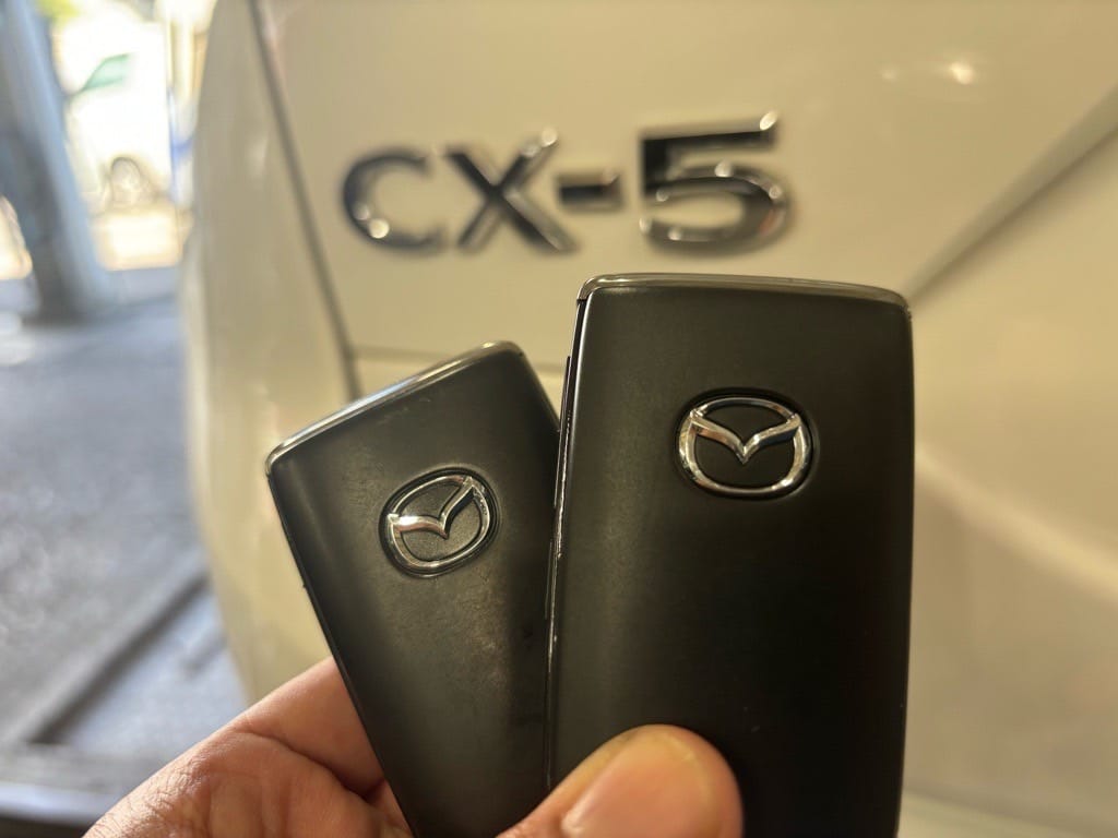 既存のアドバンストキーと今回作製したアドバンストキーを手に持っている