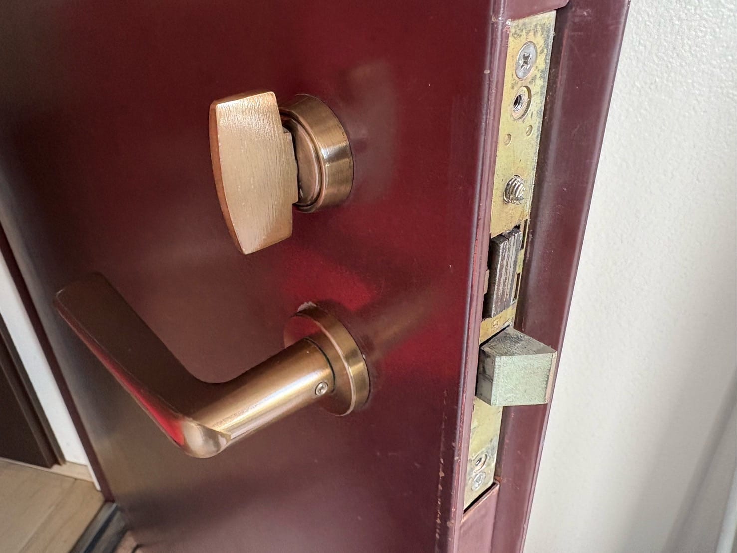 室内側の扉。レバーハンドル錠がついています