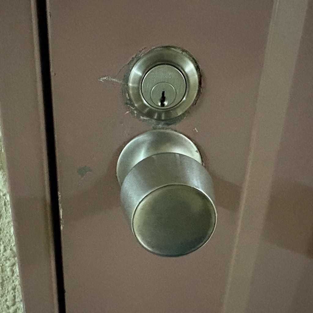 ドアにはSHOWAの面付錠がついています