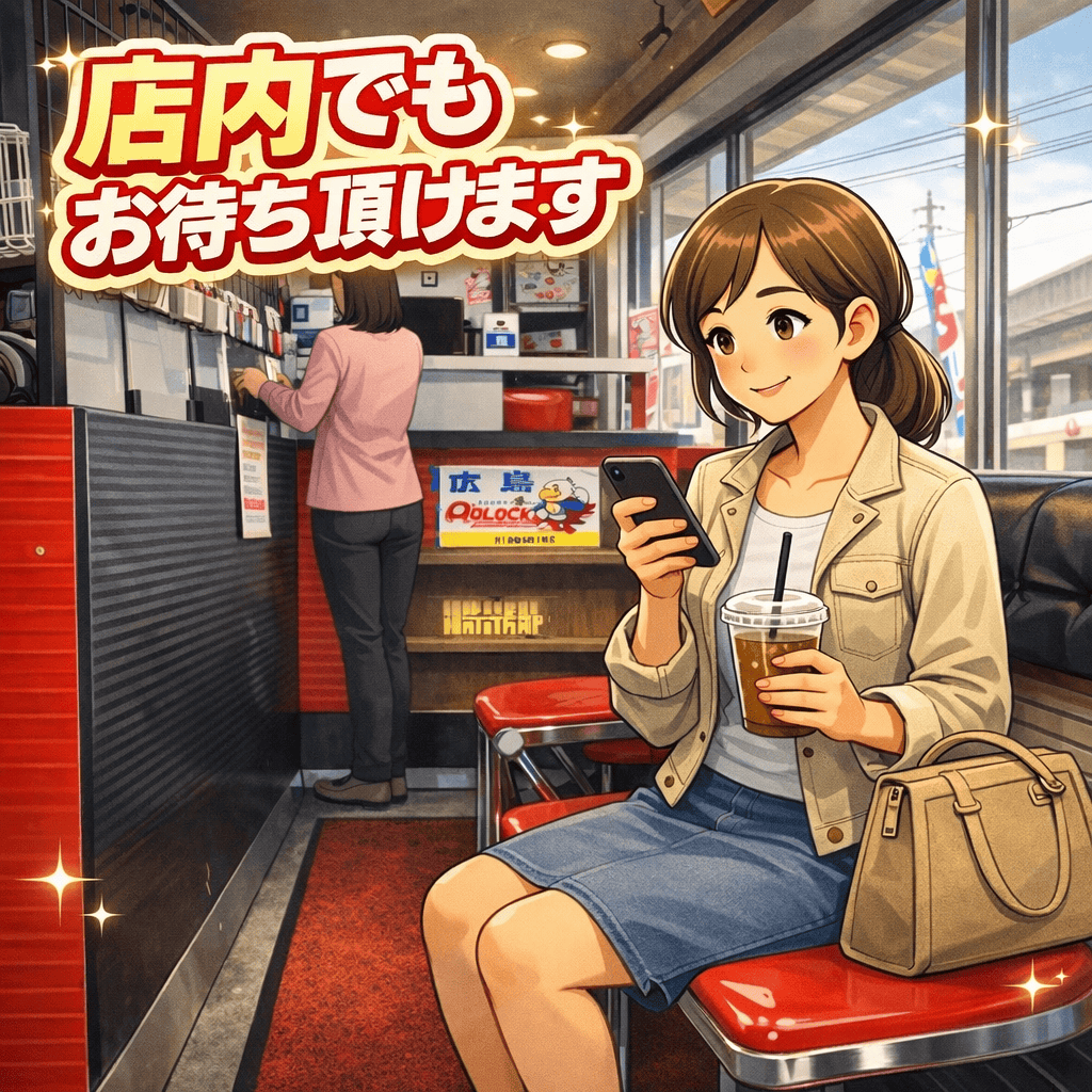 鍵のハヤブサ便 ロックサービス・アドロックの店舗では店内でお待ち頂けます。