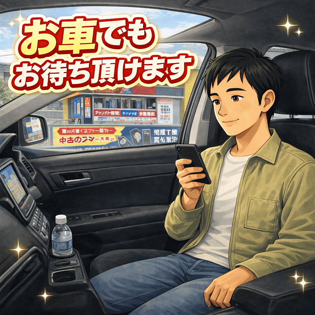 鍵のハヤブサ便 ロックサービス・アドロックの店舗ではお車でもお待ち頂けます。